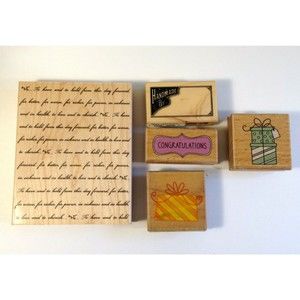 Wood Mount Rubber Stamp Set 5 Tags To Have and to Hold Wedding and More